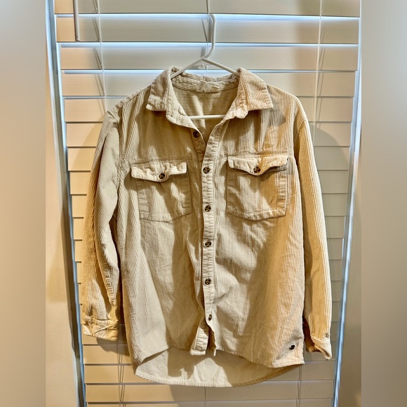 Corduroy ROXY Let It Go Button Up Shirt Pockets Women’s Small Cream Ivory - Picture 5 of 9